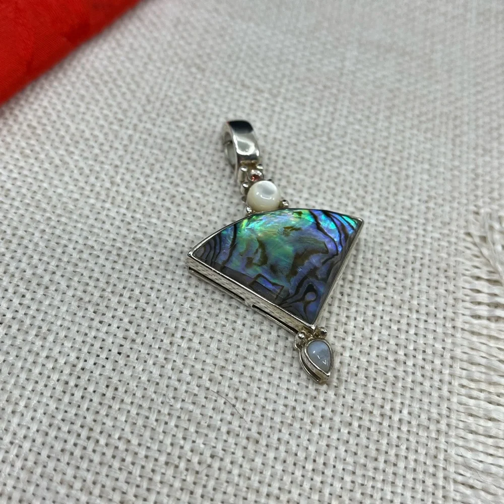 ✨ Abalone Shell & Gemstone Pendant – Sterling Silver Vintage Design - Picture 14 of 17